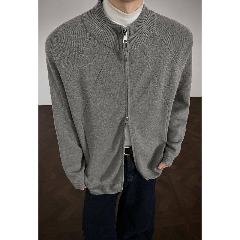 nologo official双拉链针织开衫毛衣立领外套男士春秋季2026新款