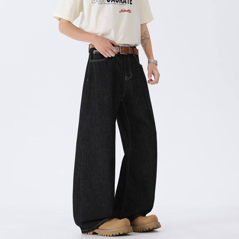 nologo official原色弯刀牛仔裤男潮牌美式高街直筒休闲阔腿裤子