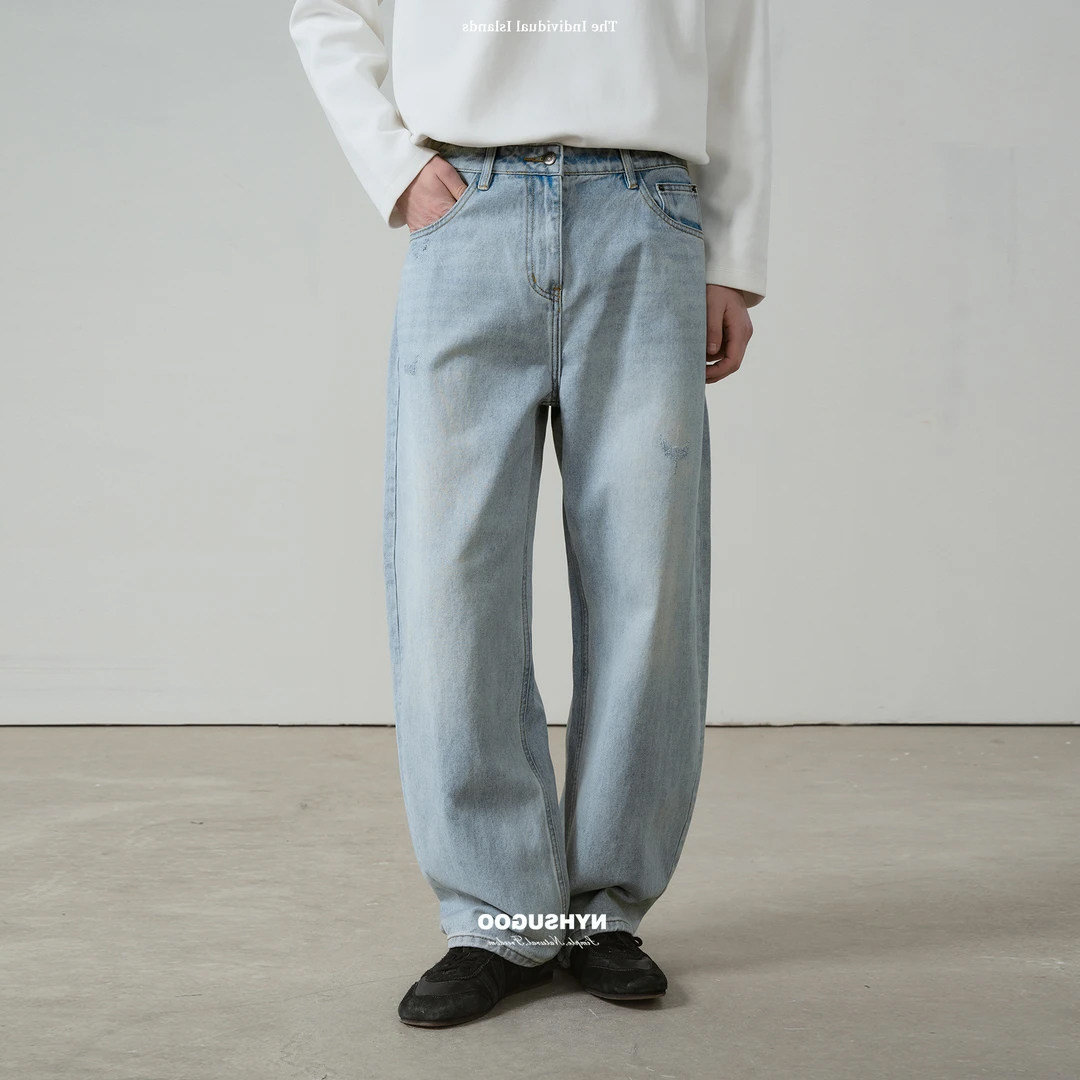 nologo official浅蓝色牛仔裤男生潮流宽松直筒超好看裤子春夏季