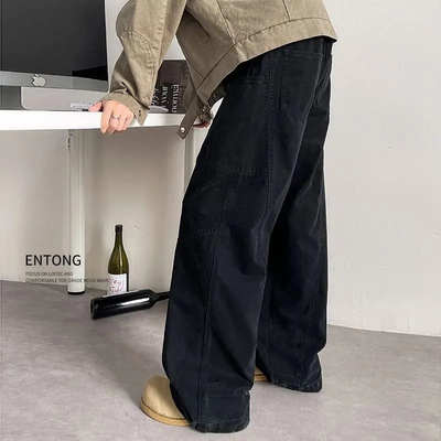 美式拼接工装裤潮男春夏休闲百搭