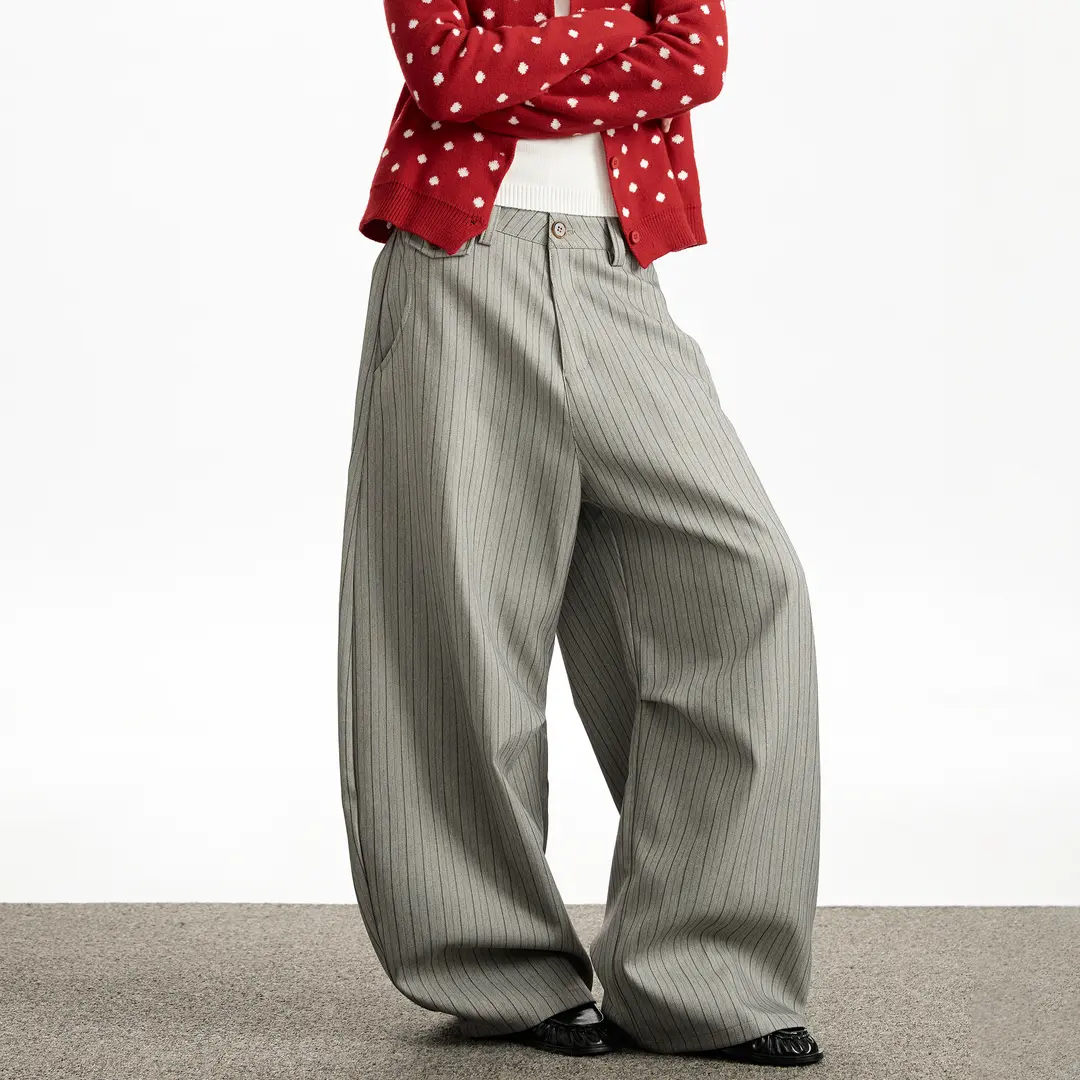 nologo official复古美式老钱风条纹休闲西裤女男廓形直筒阔腿裤