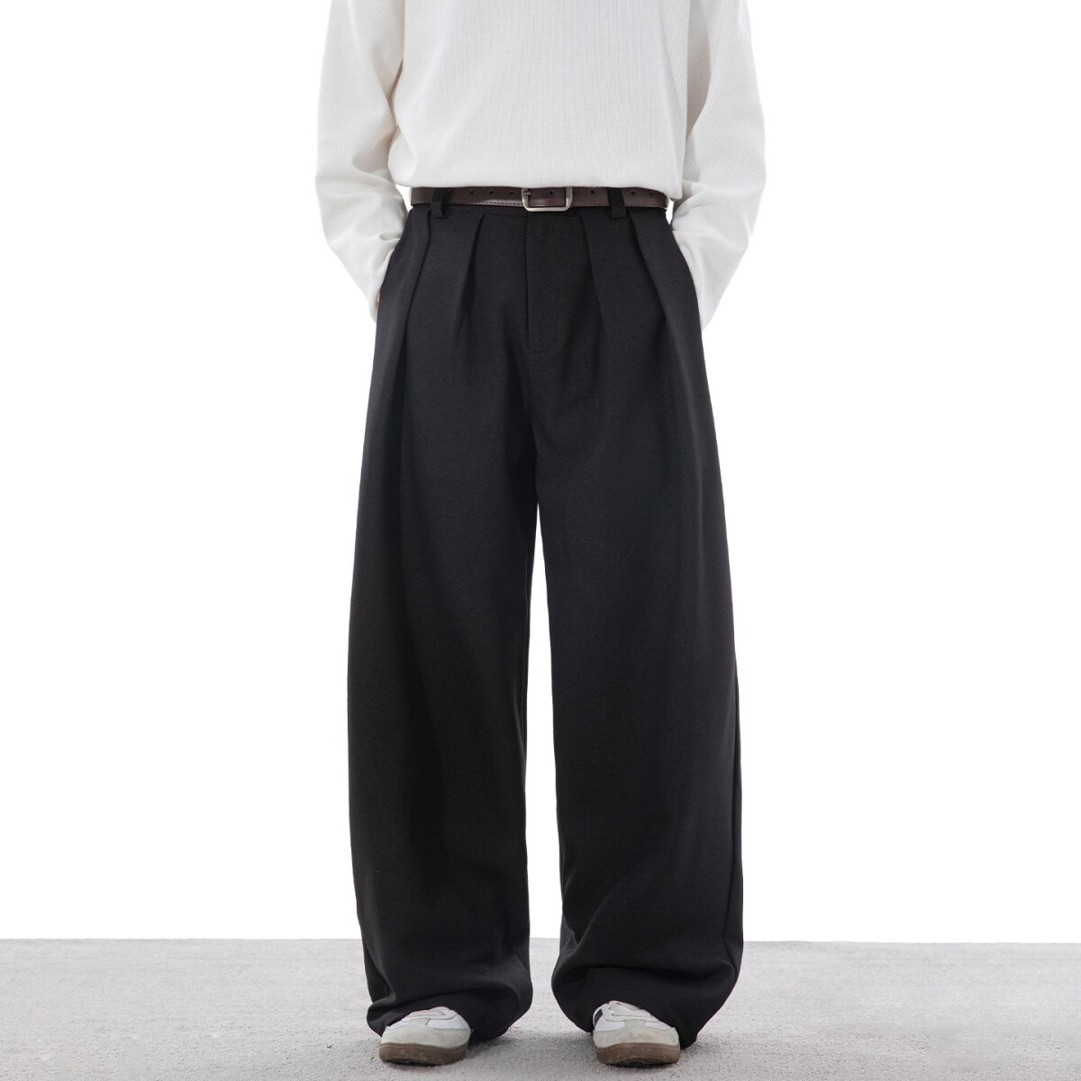 nologo official日系复古西裤阔腿裤男潮牌春秋宽松直筒休闲长裤