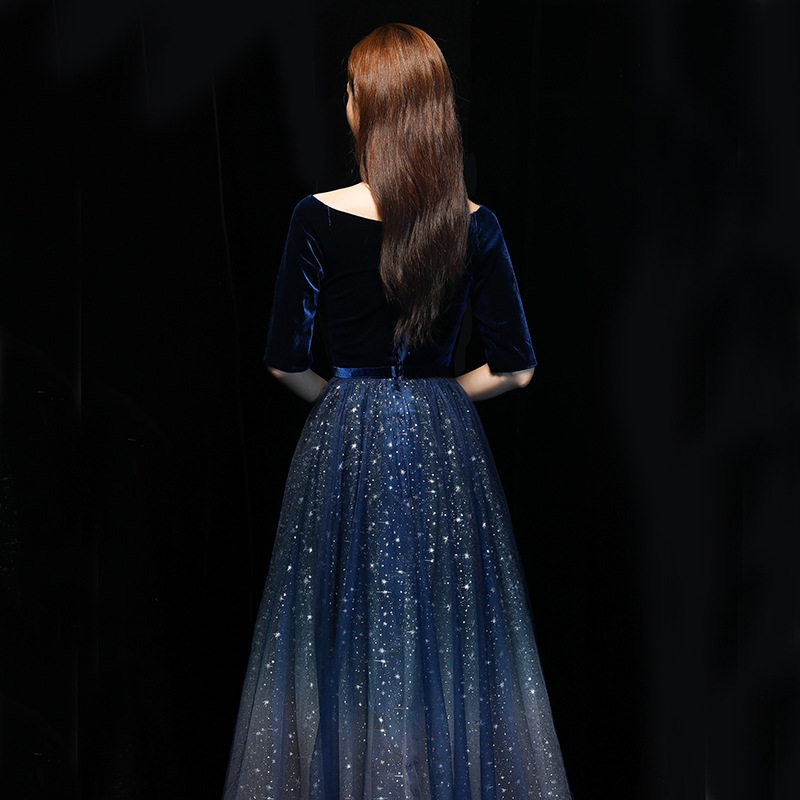 2026新款丝绒宴会晚礼服女气场女王长款高贵合唱主持人独唱演出服