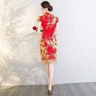 2026新款2026新款敬酒服新娘旗袍春季红色短款中国风结婚礼服中式