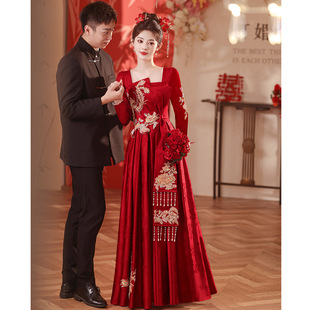 2026新款敬酒服新娘春季红色高级感新中式晨袍出阁订婚宴礼服裙女