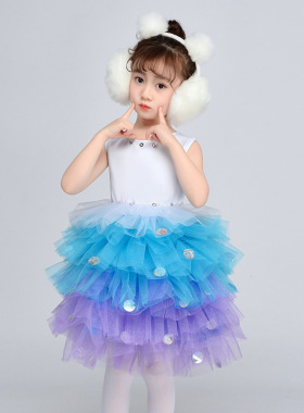 2026新款雪人亮闪闪的春季套装现代舞幼儿小班蓬蓬裙演出蓝色舞蹈