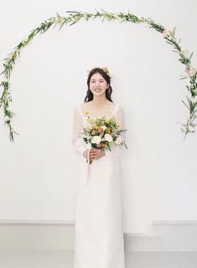 2026新款跨境简约轻婚纱超仙修身缎面齐地婚纱森系旅拍礼服裙批发