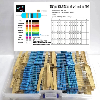 1270PCS 1/2W金膜电阻包 精度1% 1R-1M阻值 常用127种1270只 盒装