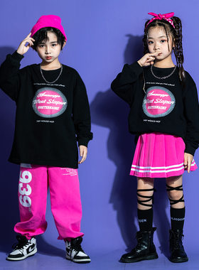 2026新款街舞儿童潮服小学生运动会服装黑色卫衣炸街童装男女套装
