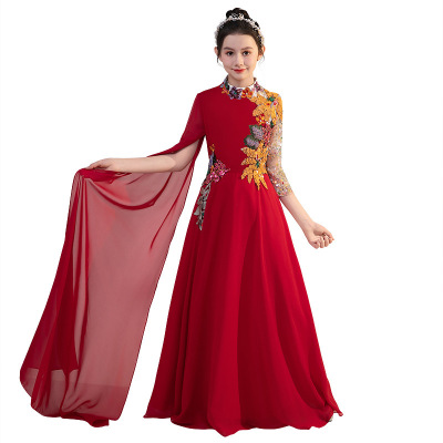 2026新款儿童古筝演出服中国风红色舞台民乐二胡艺考礼服女童古典