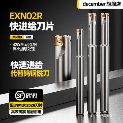 数控快进给小径铣刀杆EXN02R立铣刀开粗插铣LNMU0202双面铣刀片