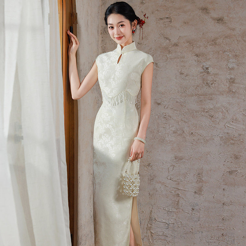2026新款白色无袖国风新中式长款改良旗袍女高级感敬酒服订婚礼服
