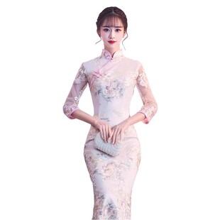 2026新款蕾丝旗袍长款鱼尾改良版清新淡雅少女连衣裙年轻款春夏高