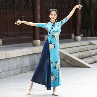2026新款东方舞中国风旗袍古典舞演出服装春夏款走秀短款旗袍古典
