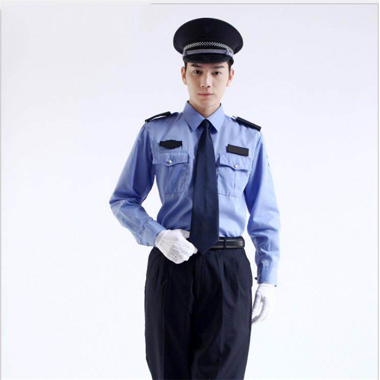 厂家直销 保安天蓝色长袖衬衣 夏季衬衫 酒店物业保安夏装制服