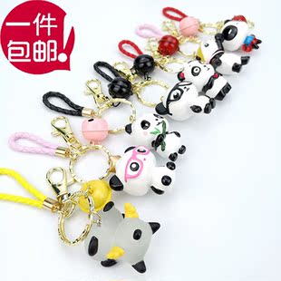 钥匙扣熊猫仿陶瓷树脂立体钥匙圈带挂钩成都旅游纪念小礼品彩色