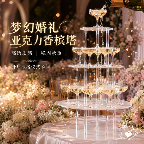 加厚高透亚克力香槟塔稳固承重