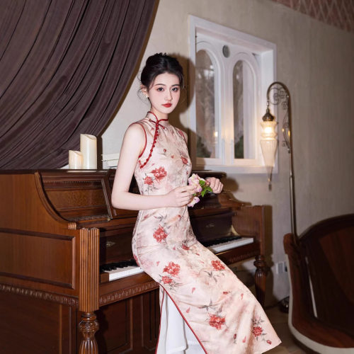 2026新款春夏舒适休闲文艺风提花盘扣旗袍印花怀旧风改良长旗袍高