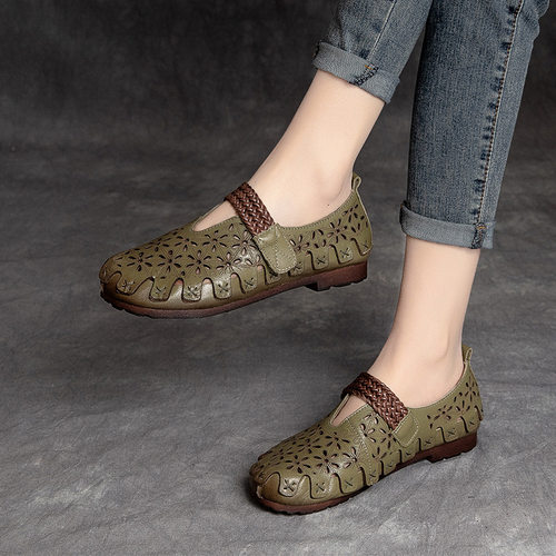 2026新款上海杰骤手工缝制复古休闲女鞋镂空洞洞女凉鞋头层牛皮魔