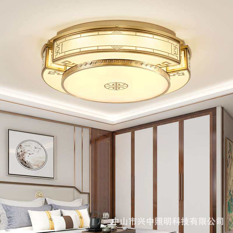 新古典全铜吸顶灯圆形中式灯具中国风客厅铜灯大气简约餐厅卧室灯