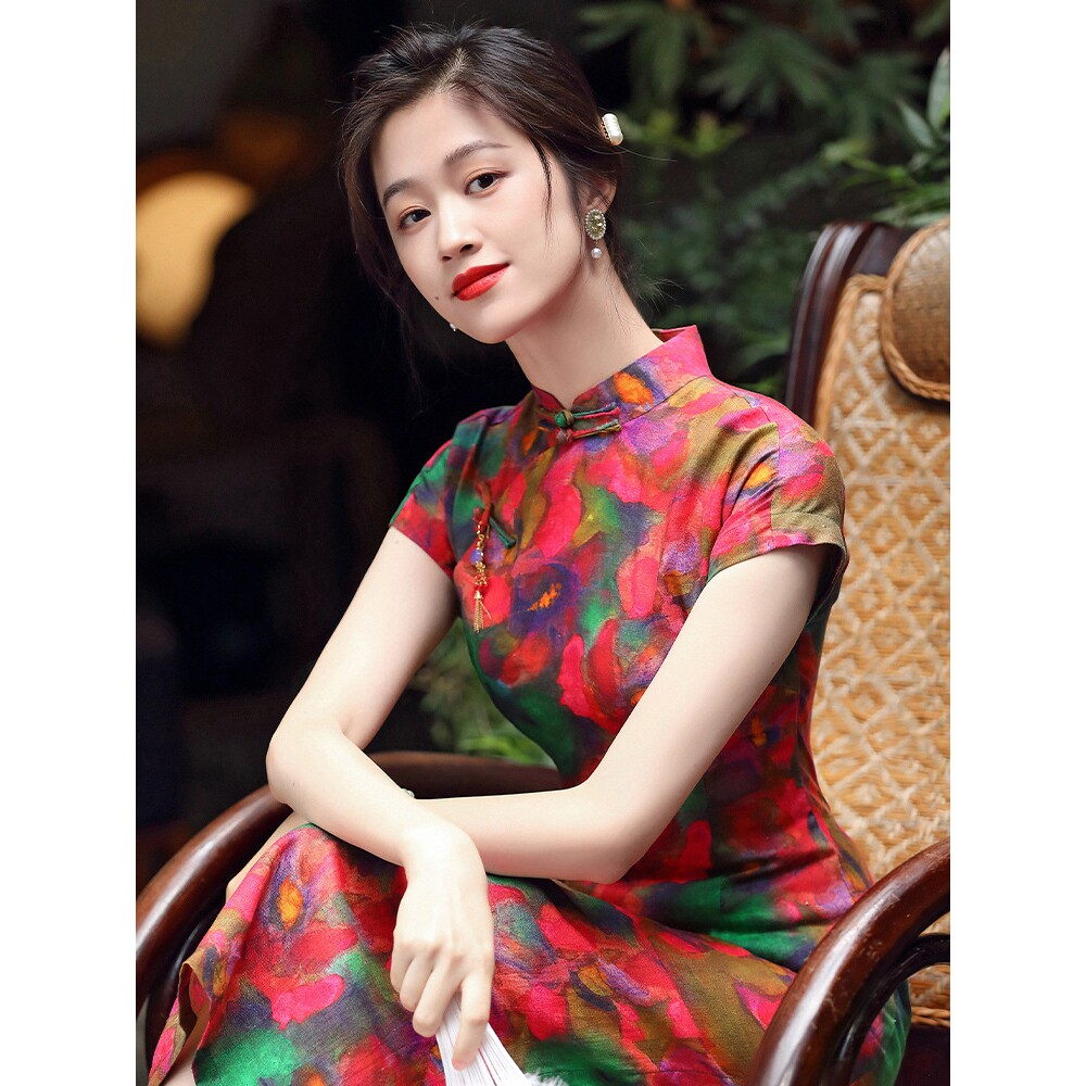 2026新款中国风女装旗袍夏季优雅苎麻印花日常改良连衣裙2300