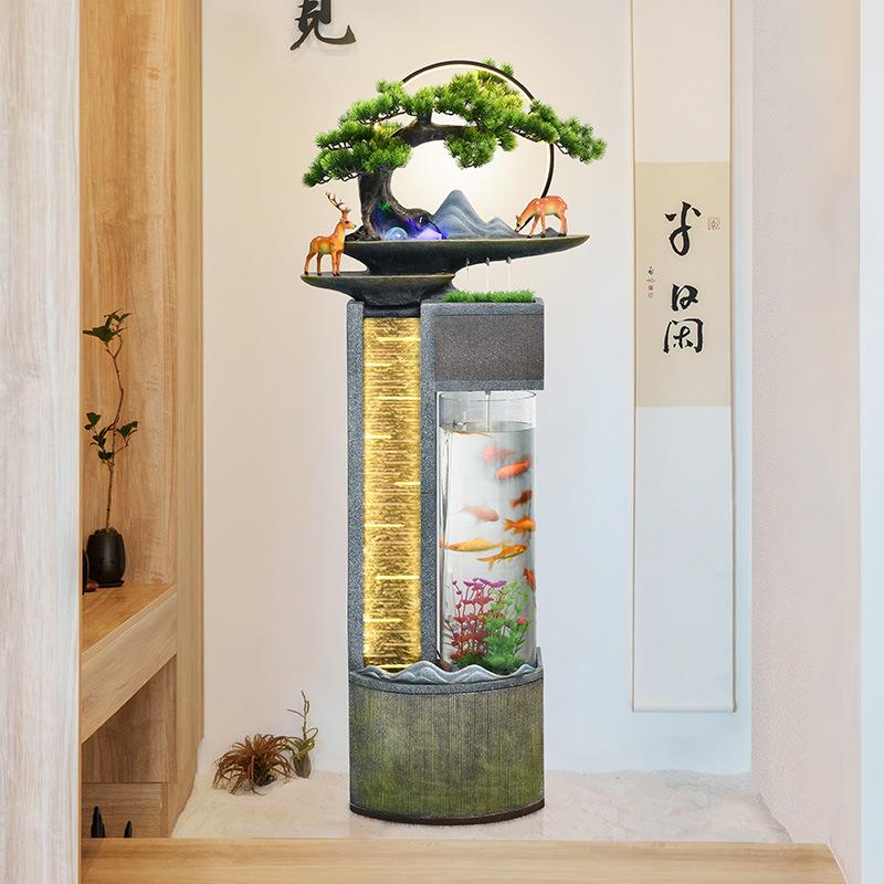现代简约家居客厅装饰鱼缸流水摆件公司景观办公室水景喷泉加湿器