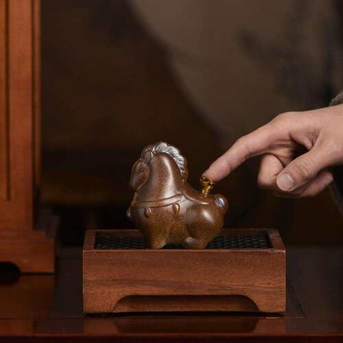 中式复古粗陶唐马摆件 马年送礼桌面茶宠马上赚钱小摆件转转马