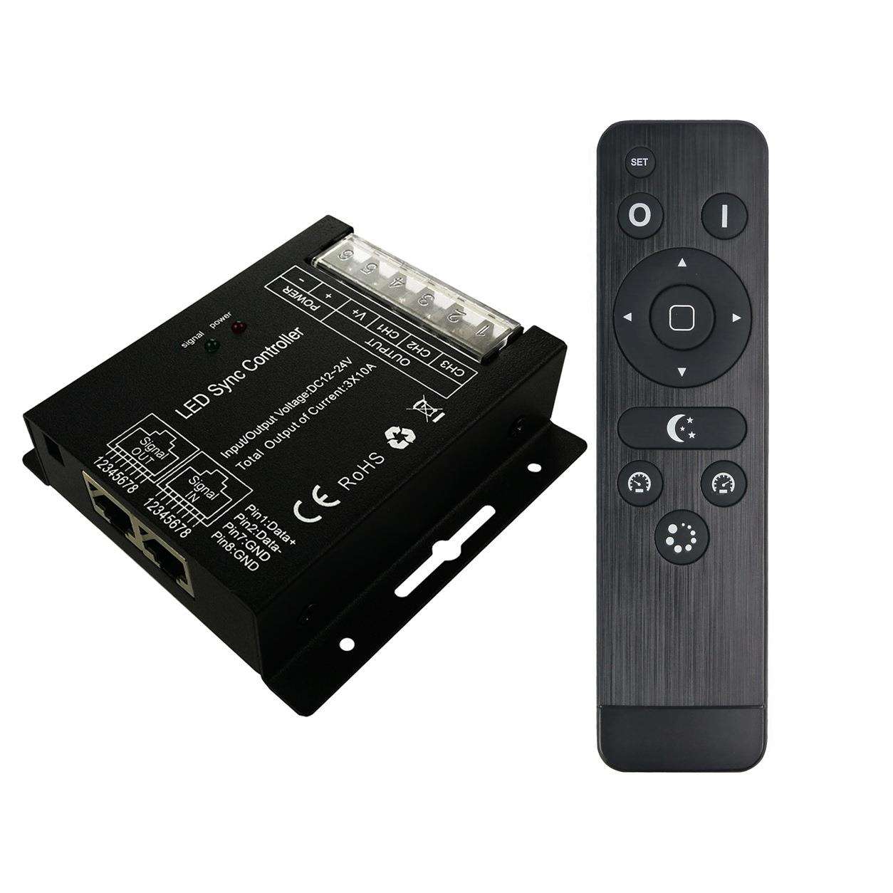 LED无线控制器 RGB灯条控制器 PWM七彩网线同步控制器12-24V 30A
