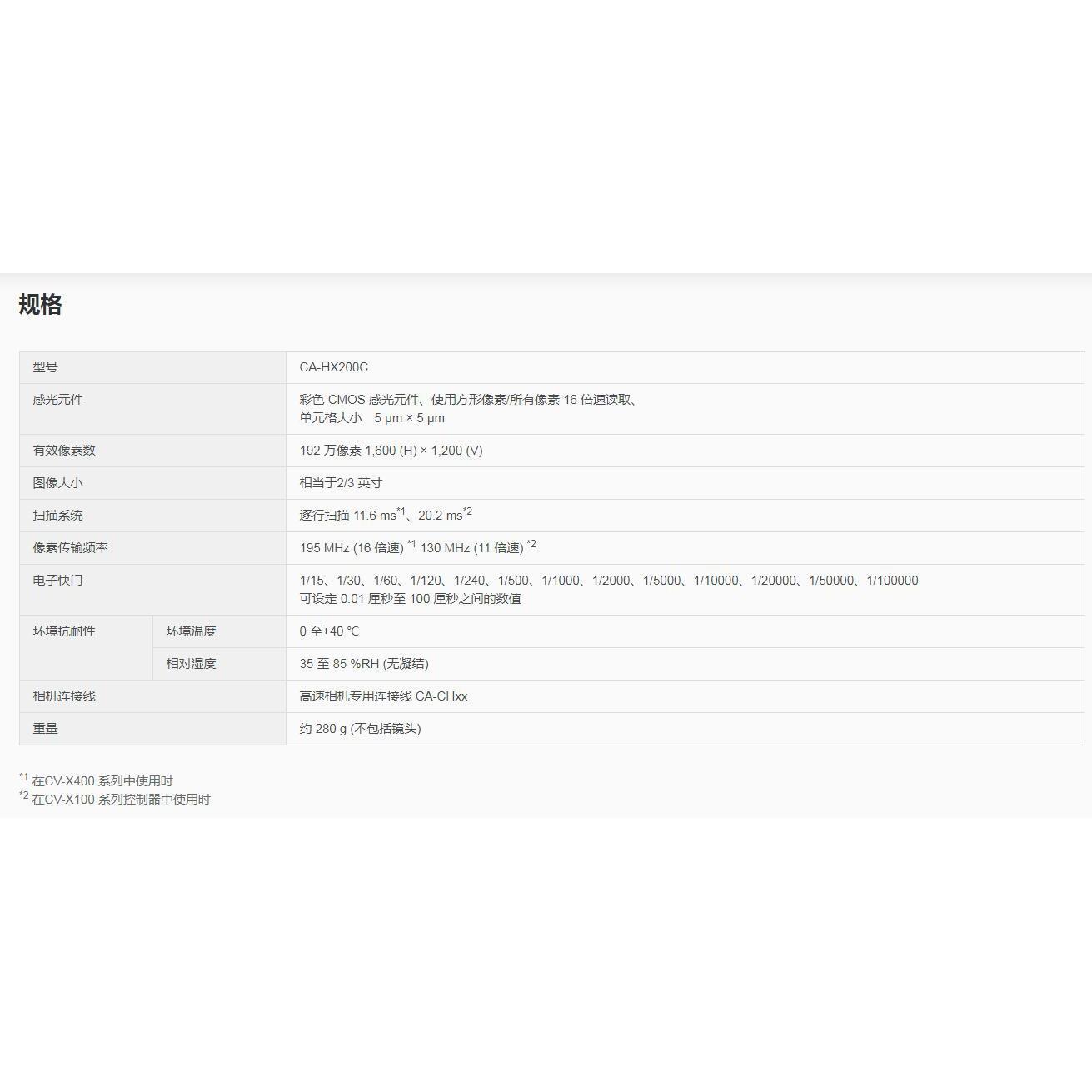 基恩士支持LumiTrax 16倍速 200万像素 彩色CCD：CA-HX200C