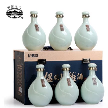 原箱6瓶古越龙山联名鉴湖绍兴黄酒二十年500ml礼盒花雕半干20年酒