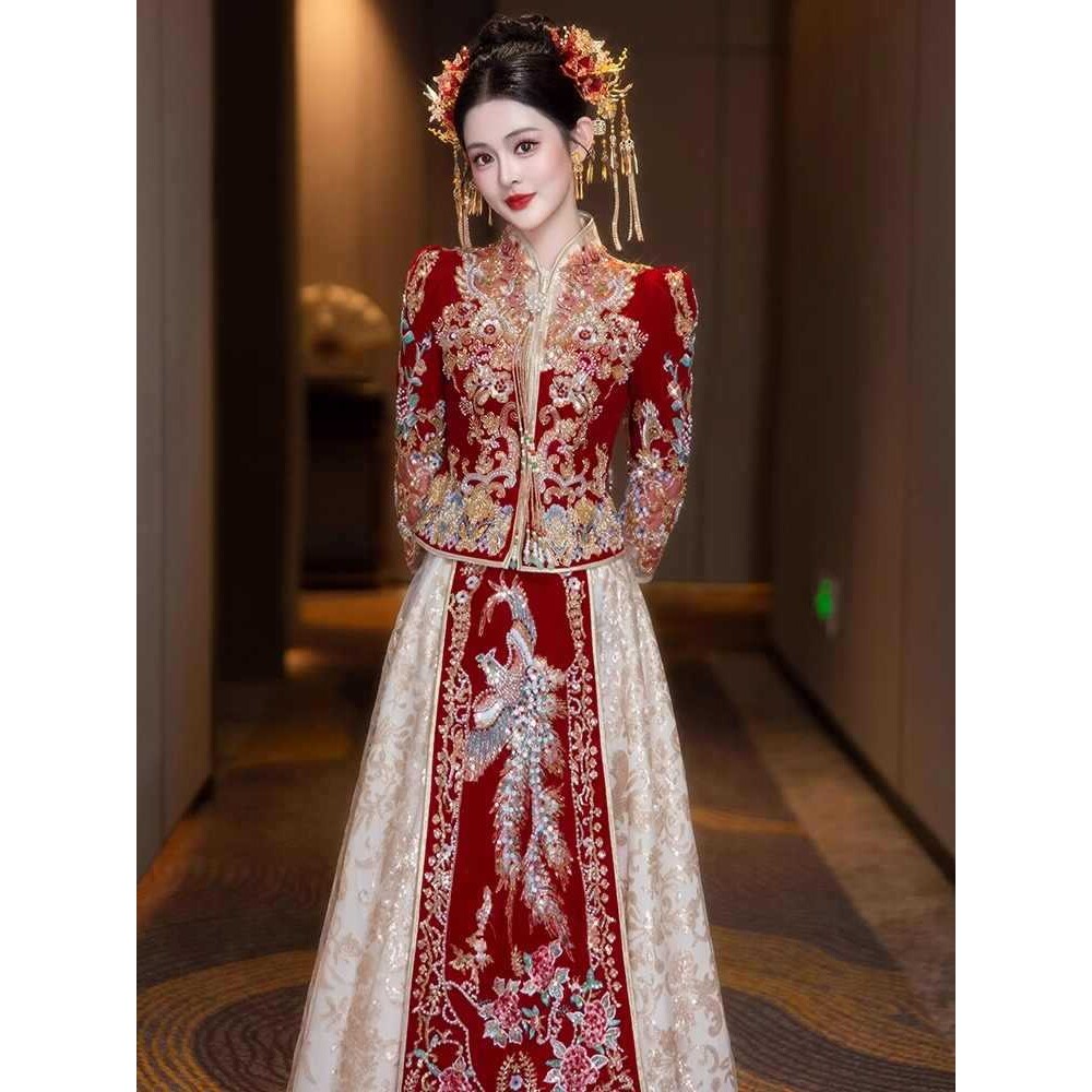 2026新款秀禾服婚服结婚嫁衣大码情侣男女套装显瘦高级香槟色出嫁