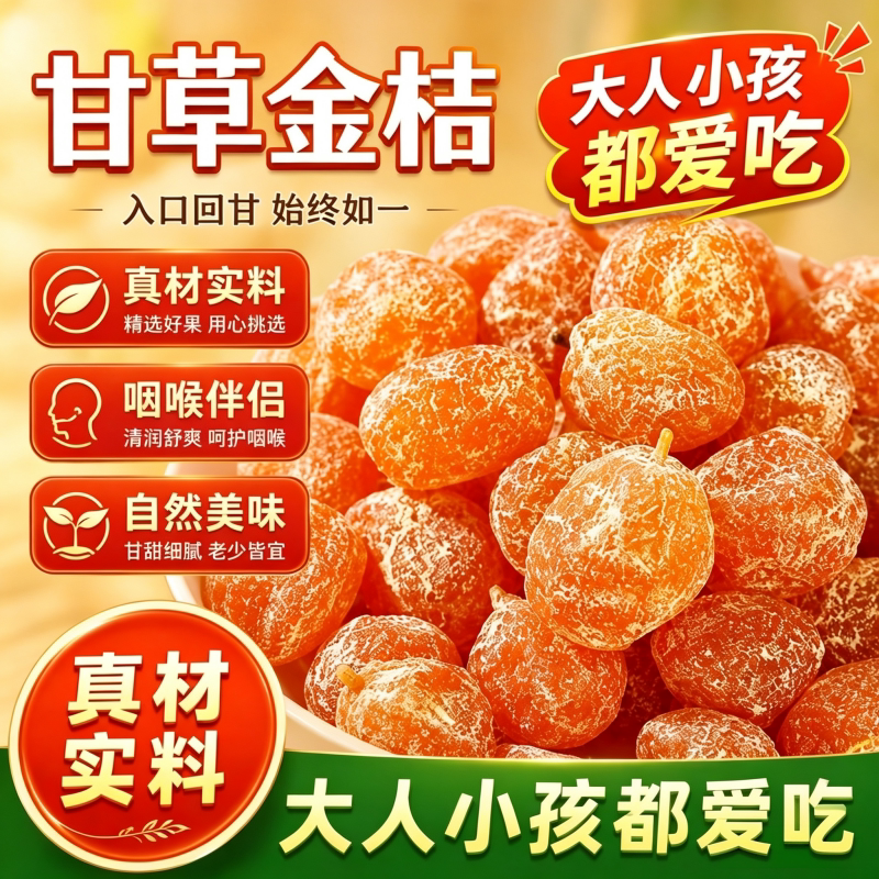正宗甘草金桔干袋装九制柑橘泡水清凉果脯润喉蜜饯零食即食金橘干