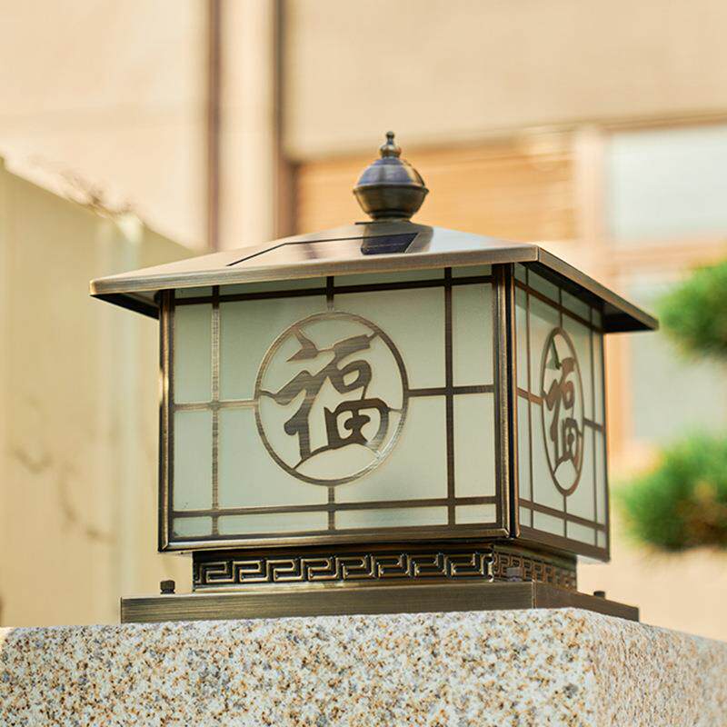 全铜柱头灯户外门柱灯方形柱子灯花园别墅庭院围墙大门柱灯铜艺灯