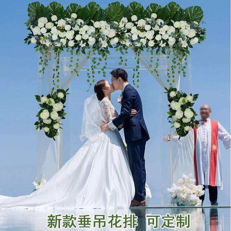花排户外婚礼排花仿真路引花墙拱门方亭圆亭仪式亭绢花T台花排