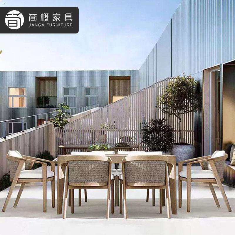 端户外别墅庭院实木餐椅防水防晒柚木桌椅酒店民宿花园休闲椅