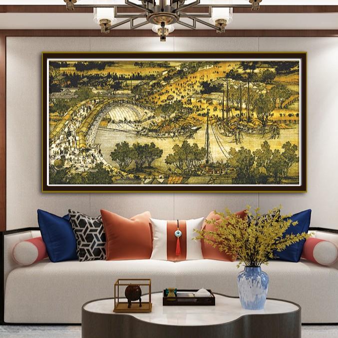 2米清明上河图满绣十字绣名画刺绣新中式客厅装饰风景画印花刺绣
