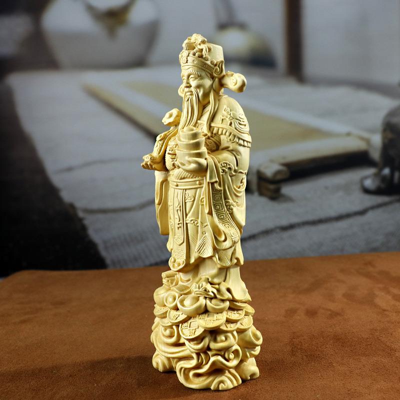 黄杨木雕中式工艺品收藏加工手把件木质家居装饰文财神爷财摆件