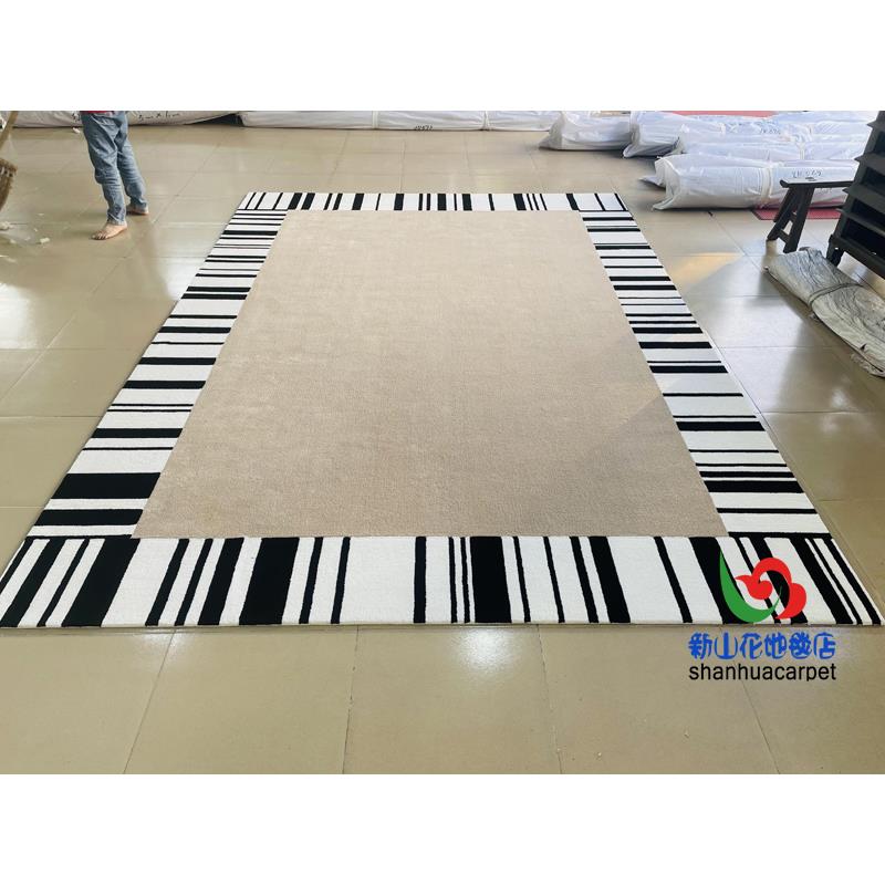 现代简约长方形格子手工羊毛中式客厅茶几沙发地毯卧室客房床前毯