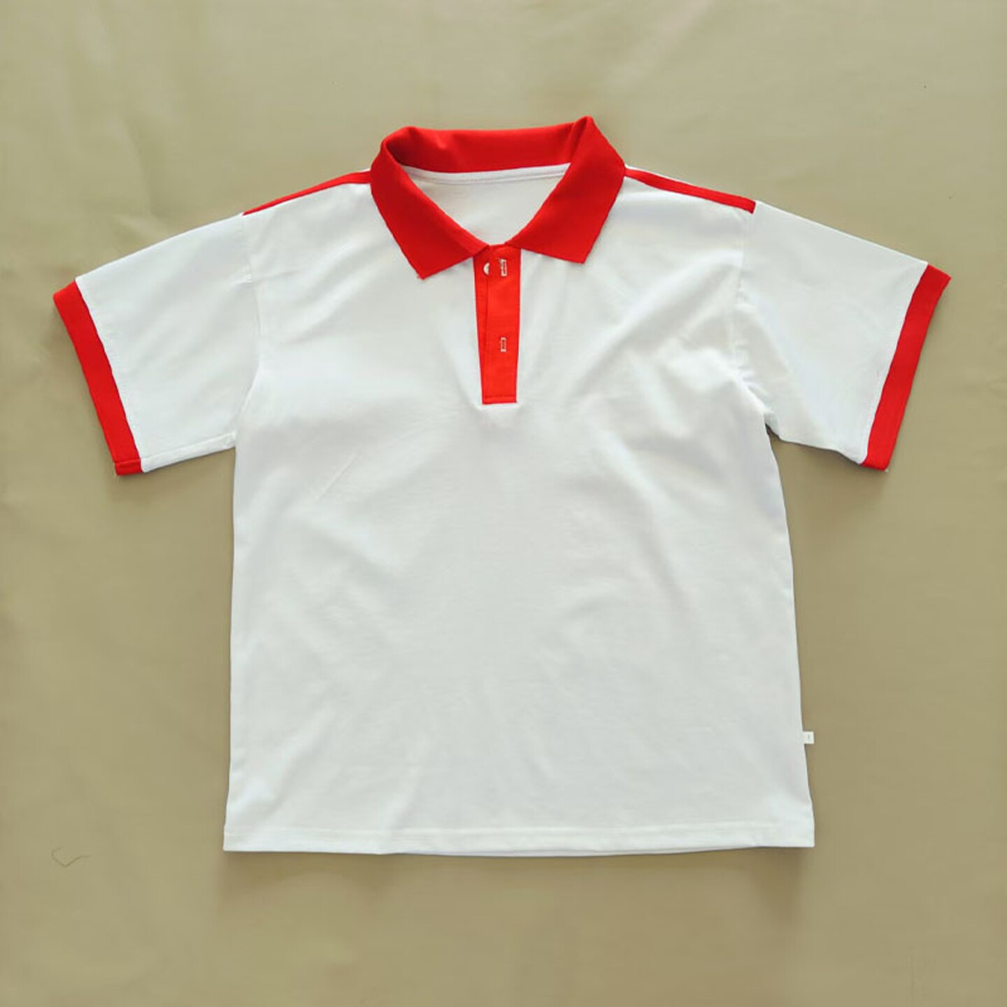 夏白色校服短袖大红领肩上反光大红杠男女通用班服POLO衫T恤上衣