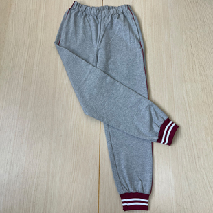 休闲裤 加绒加厚浅灰拼一条酒红绳酒红收口两道白杠校服裤 子男女款