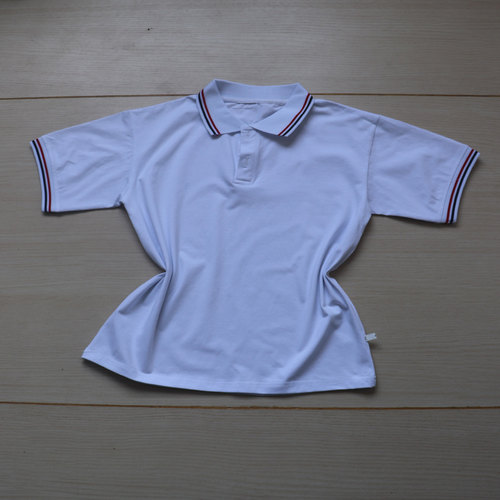 学生校服白短袖藏蓝领宽白拼红边藏蓝袖口红白边运动棉POLO衫男女