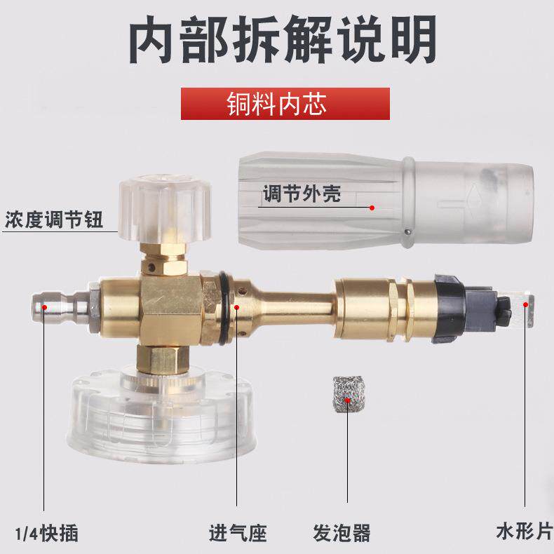 厂家直销2023新款全透明1/4快插pa泡沫壶铜芯1000ML高压洗车喷壶