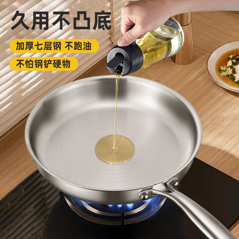 德国316不锈钢平底锅无涂层煎锅家用不粘锅电磁炉煎蛋饼牛排煎锅