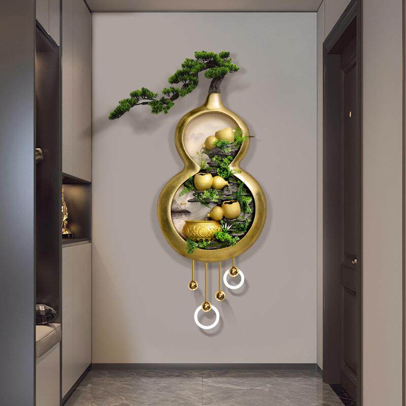 流水生财玄关装饰画壁灯3D立体浮雕壁画2024年新款高端循环水挂画