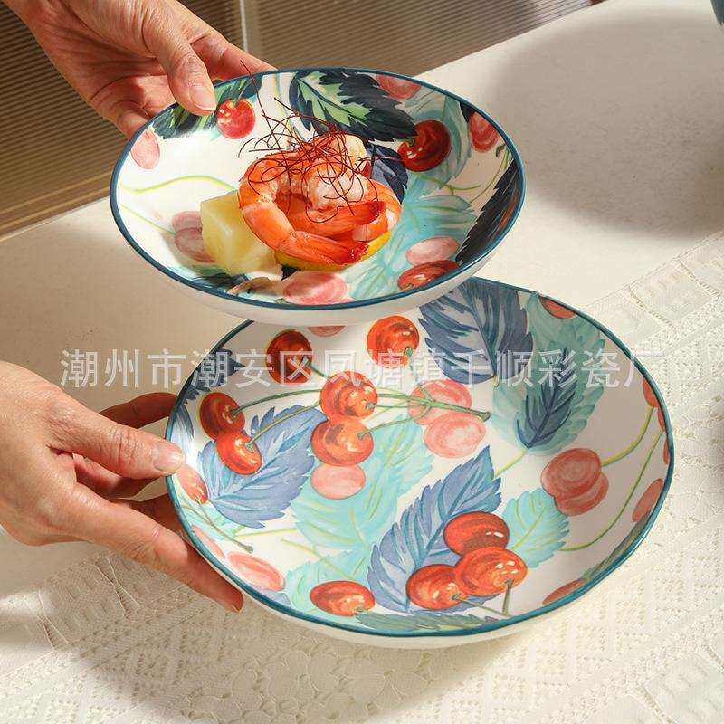 千顺陶瓷饭碗家用汤面碗釉下彩碗碟套装高颜值碗盘子2025新款餐具