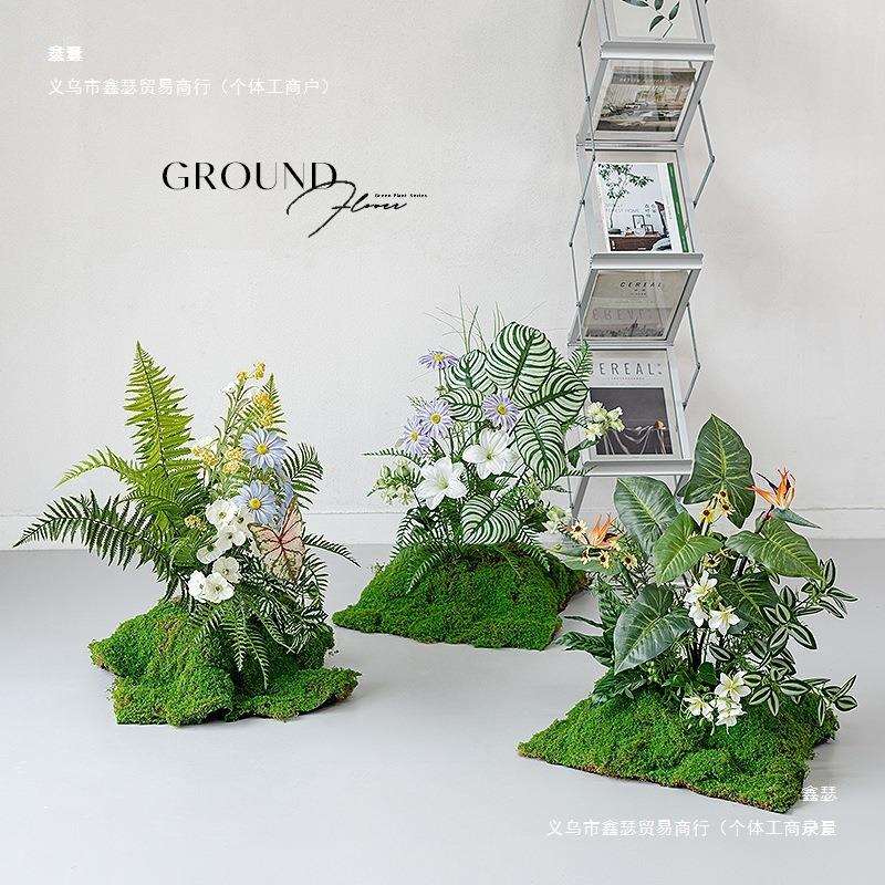 小型花绿植造景组合商场橱窗花丛装饰摆设仿生花假花景观苔藓绢花