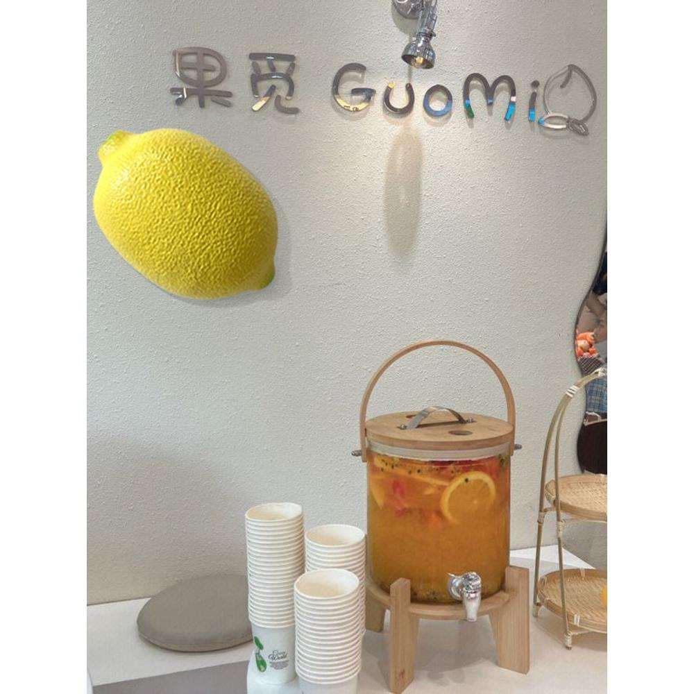 玻璃钢仿真水果雕塑大榴莲大模型奶茶店招牌门头发光柠檬壁挂装饰