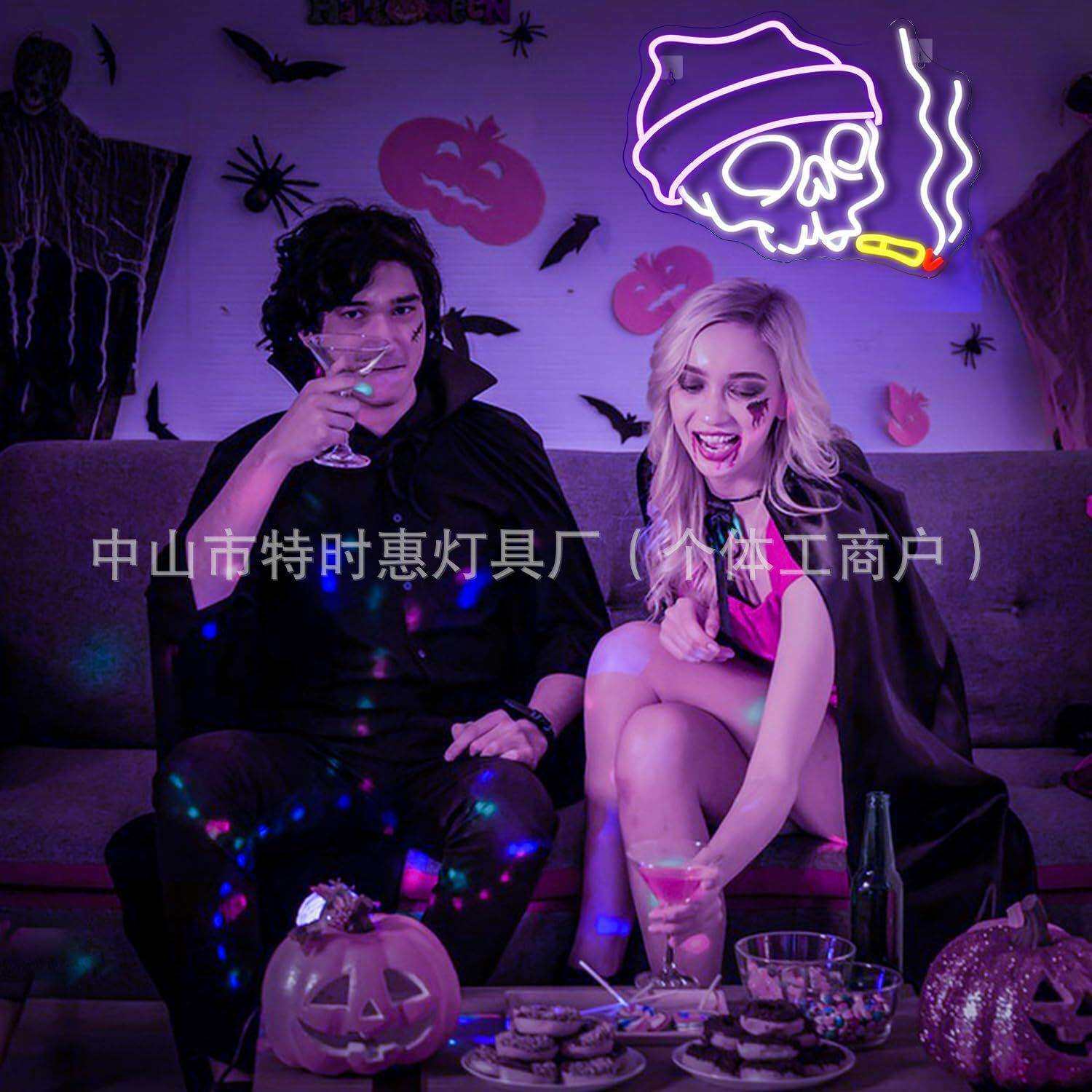 跨境万圣节系列LED霓虹发光灯牌南瓜灯图案装饰灯圣诞节日氛围灯