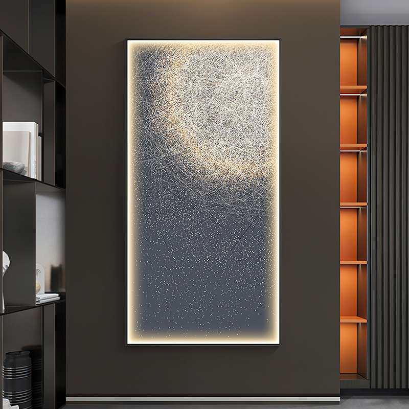 现代轻奢入户玄关装饰画高档简约led灯画竖版大气走廊过道发光画