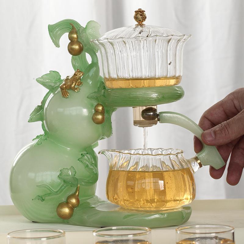 福寿满堂懒人防烫玻璃全自动茶具套装高硼硅耐高温泡茶器简约茶壶